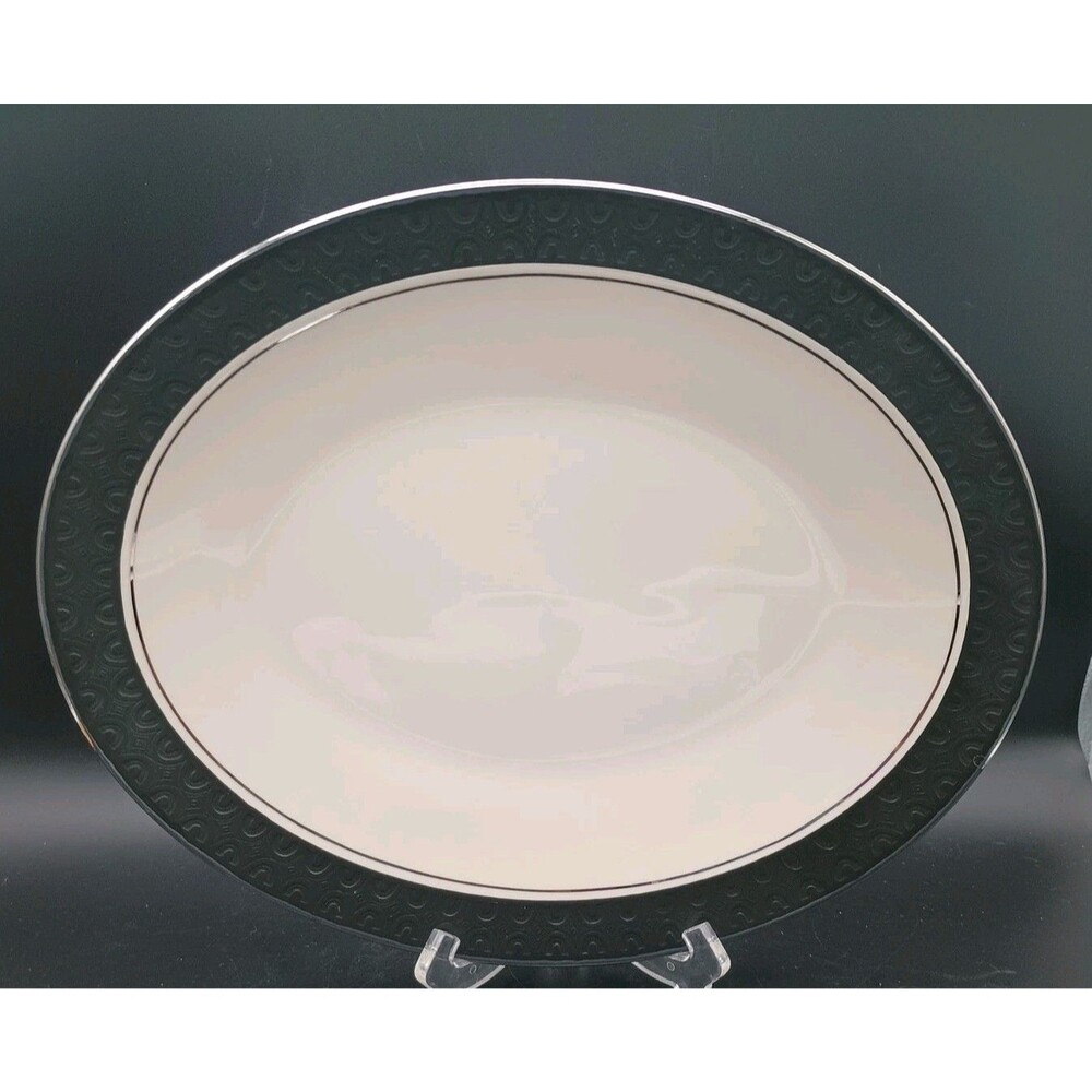 Franciscan Midnight Mist Embossed 13โ Oval Serving Platter MCM Platinum Accent